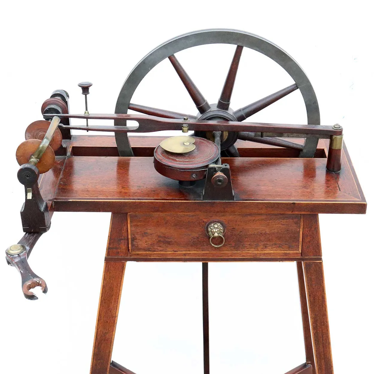 Fine English John Planta Sheraton John Planta Inlaid Mahogany Spinning Wheel