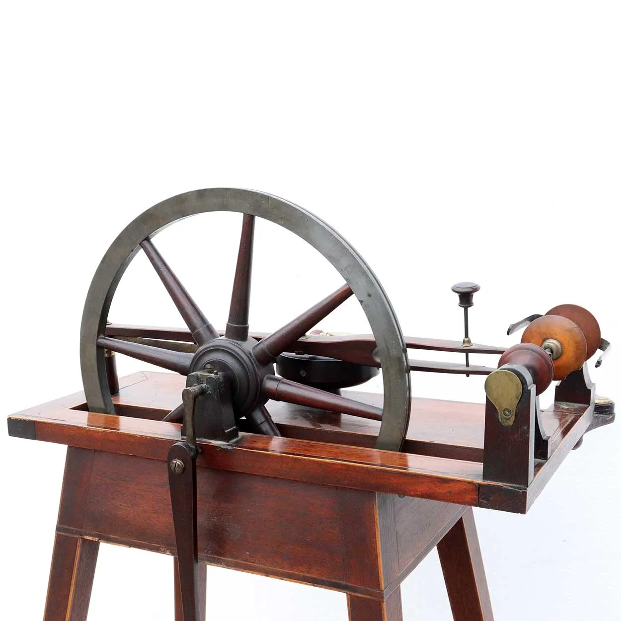 Fine English John Planta Sheraton John Planta Inlaid Mahogany Spinning Wheel