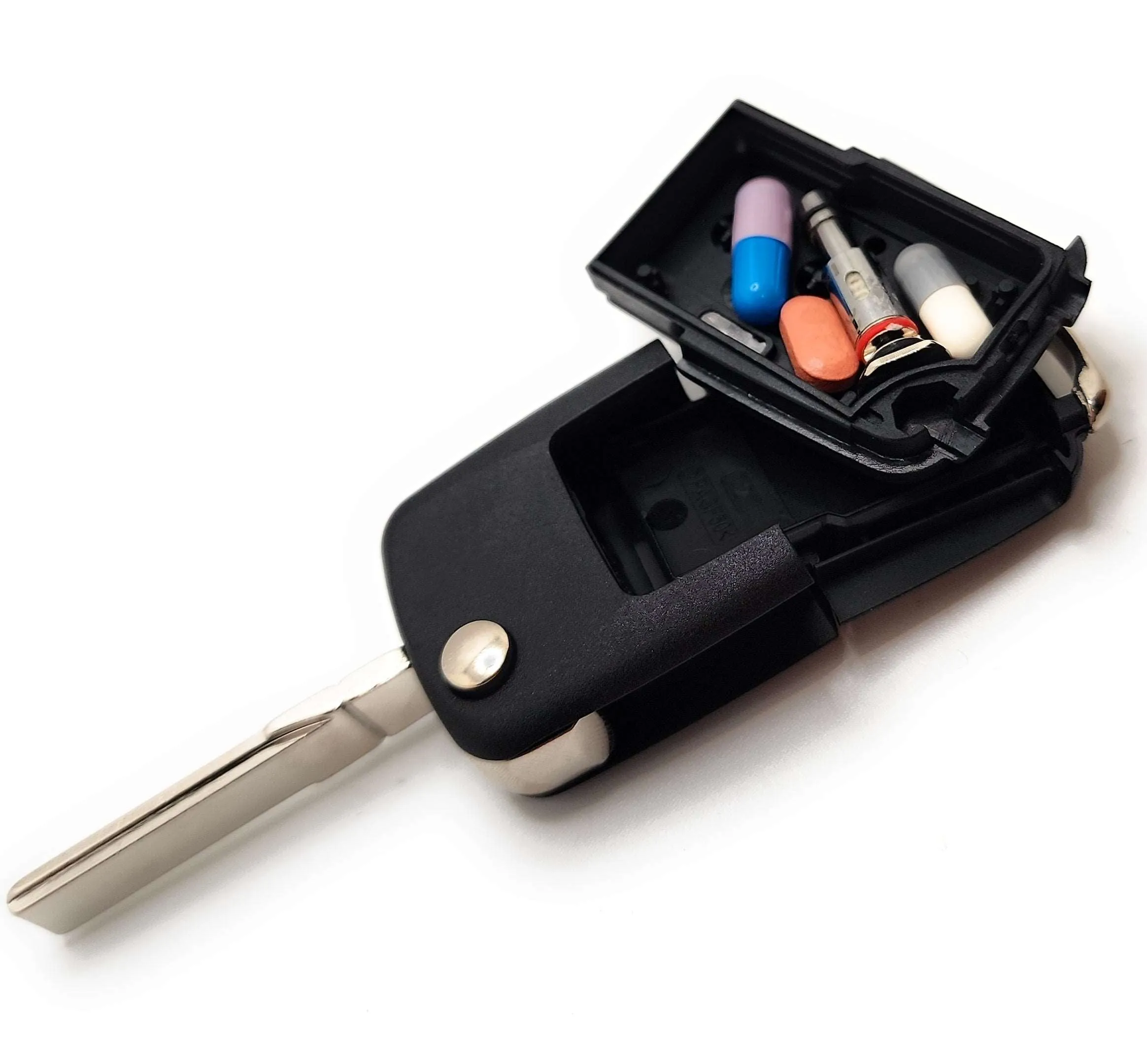 Flip-Out Car Key Diversion Safe Hidden Compartment Pill Safe