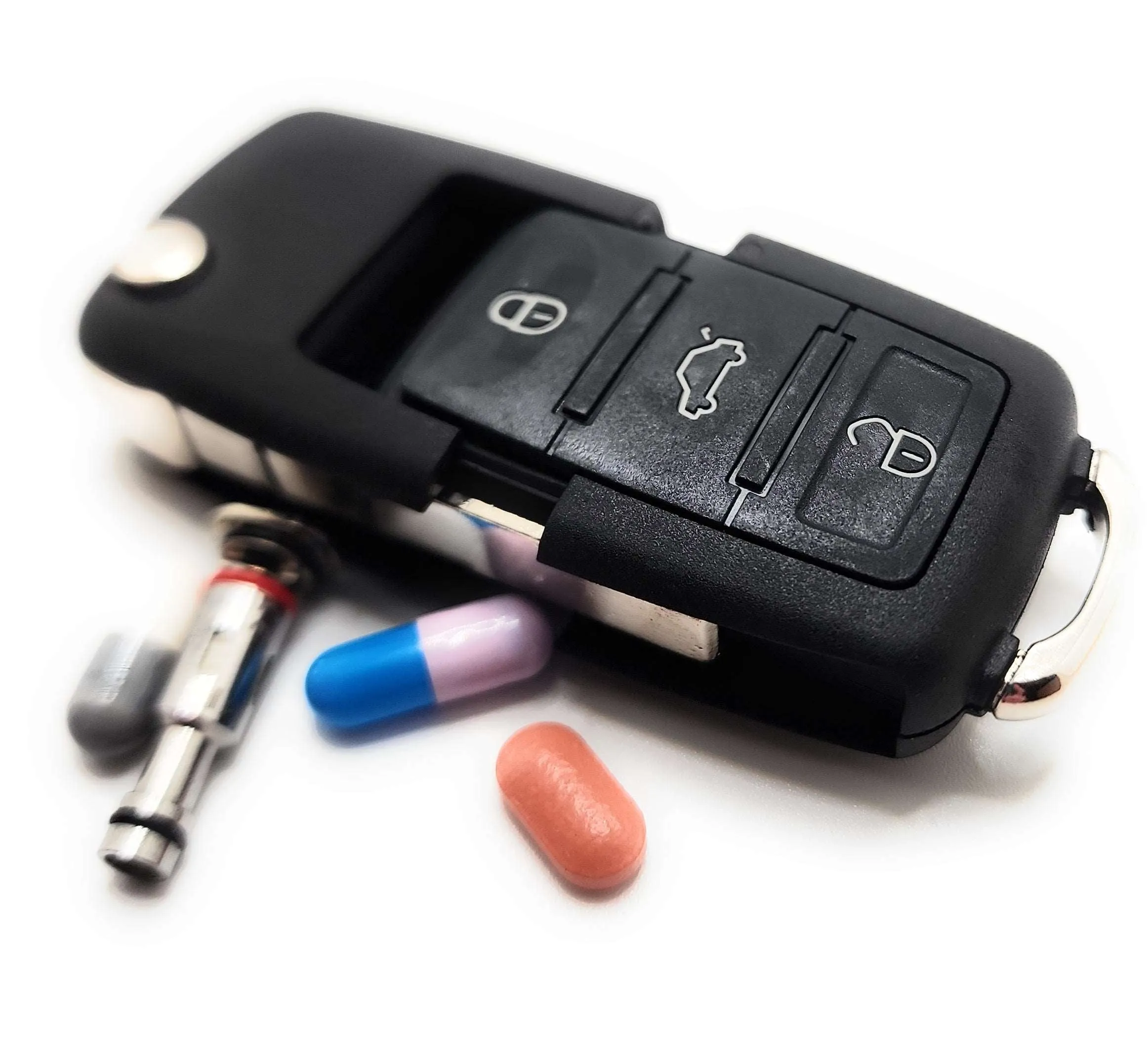 Flip-Out Car Key Diversion Safe Hidden Compartment Pill Safe