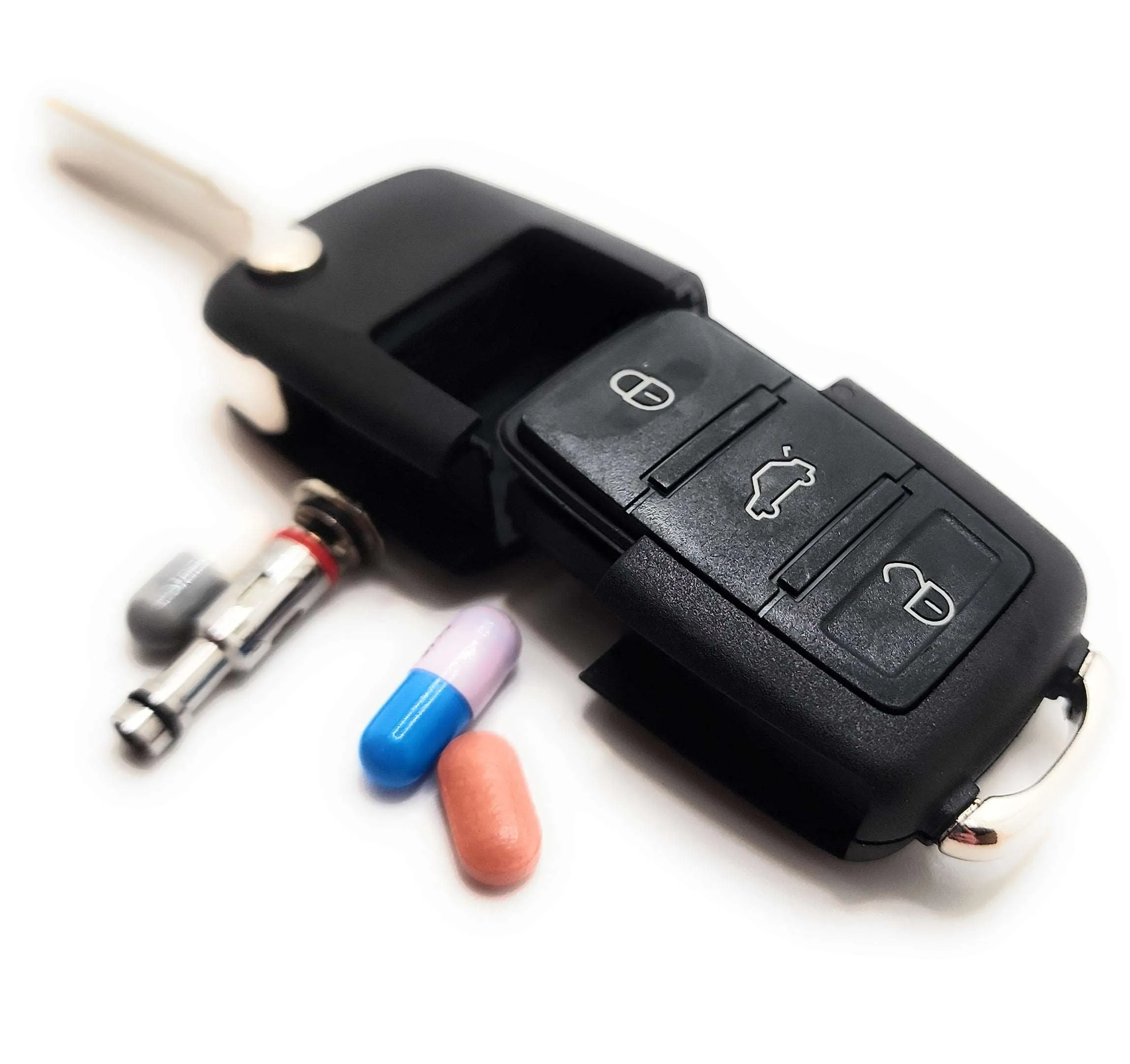 Flip-Out Car Key Diversion Safe Hidden Compartment Pill Safe