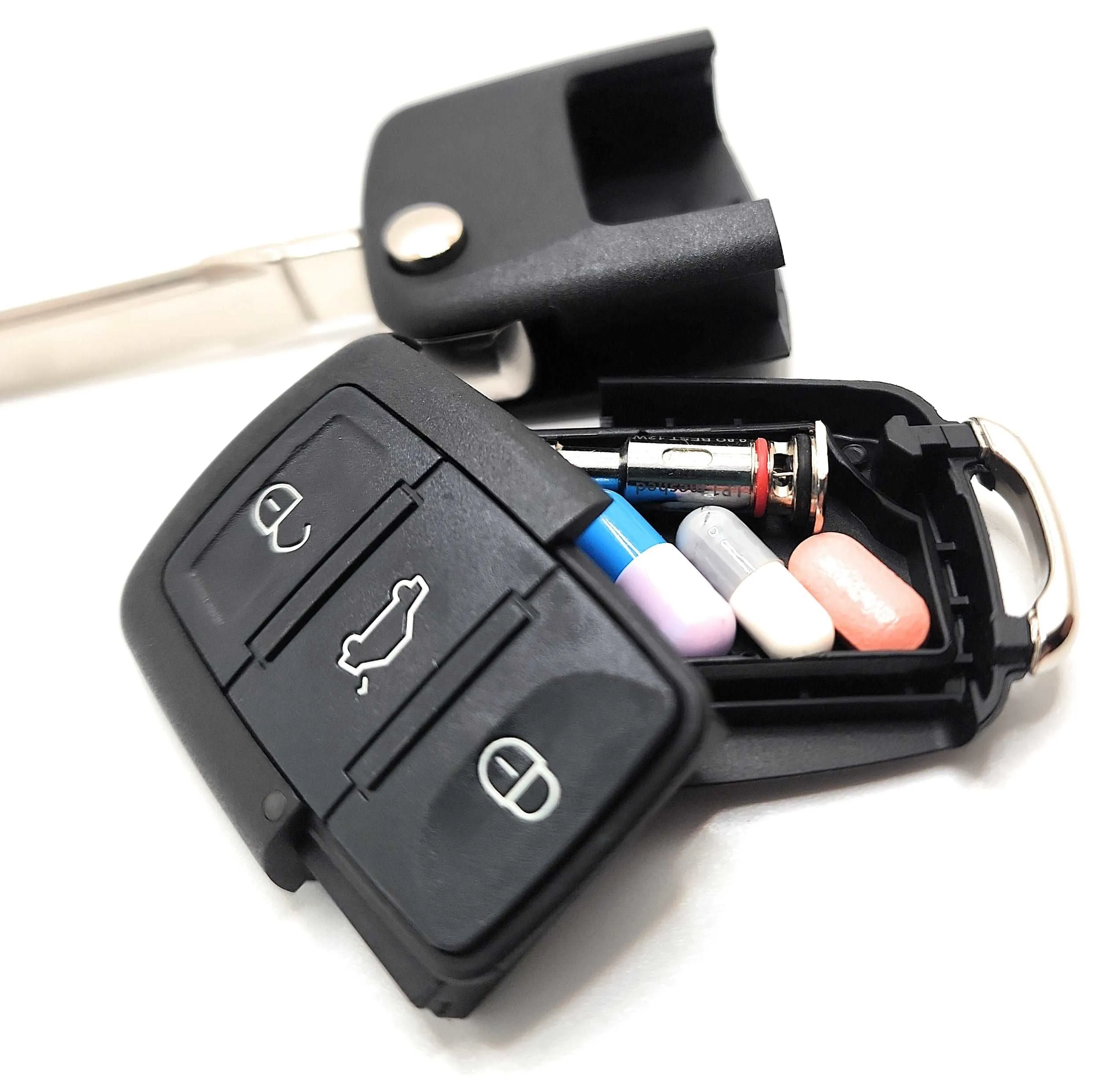 Flip-Out Car Key Diversion Safe Hidden Compartment Pill Safe