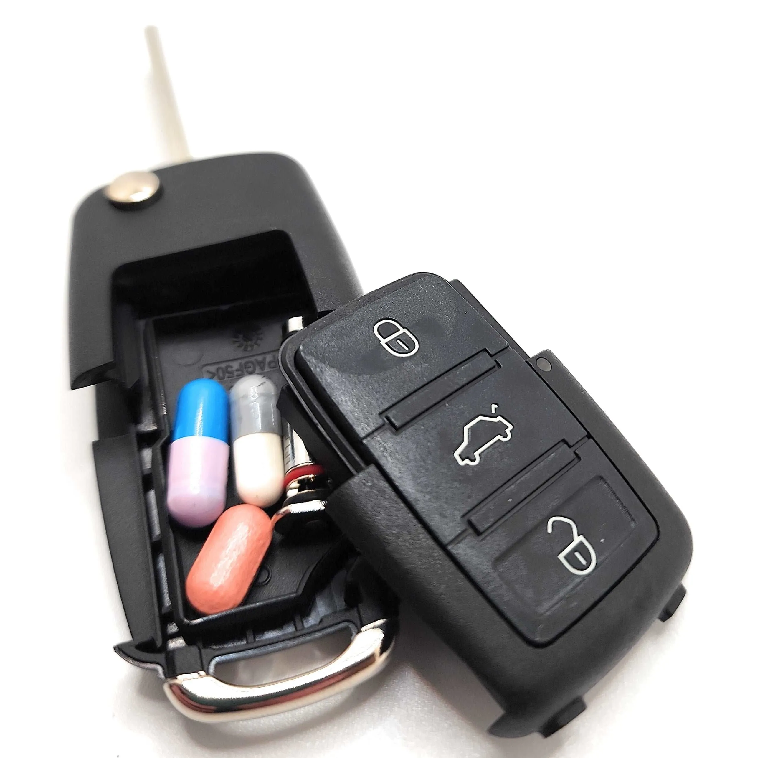 Flip-Out Car Key Diversion Safe Hidden Compartment Pill Safe