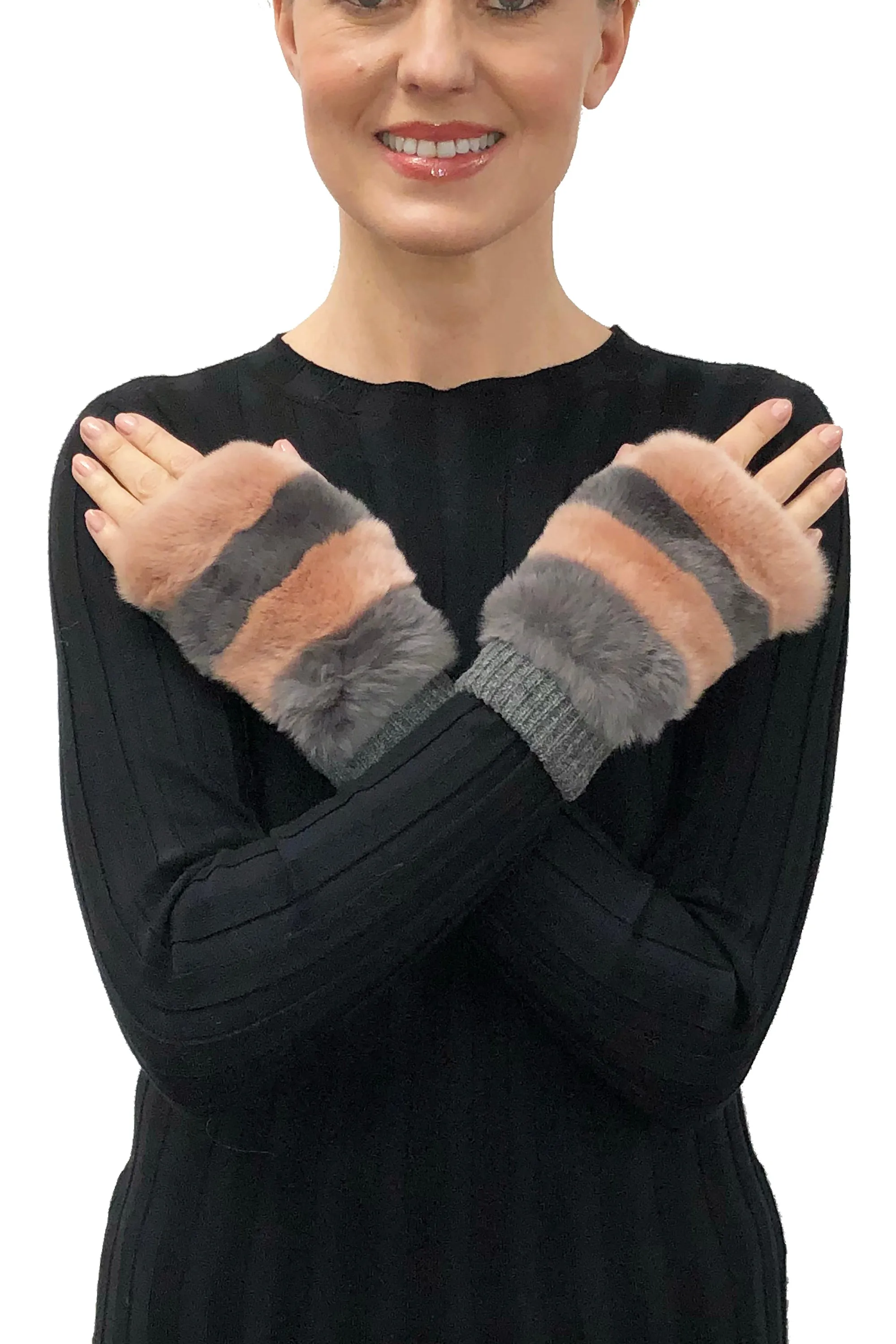 Franny Genuine Real Rex Rabbit Fur Fingerless Mittens