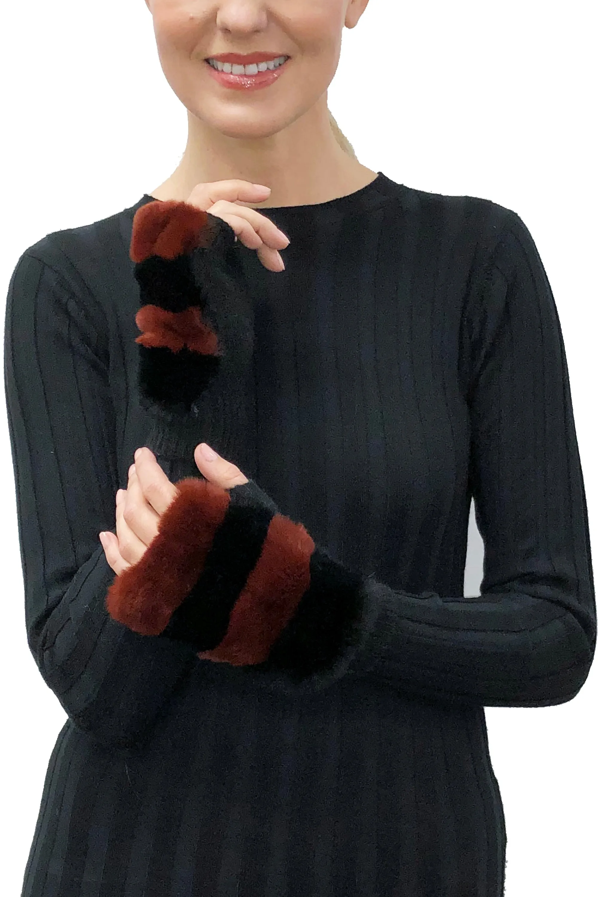 Franny Genuine Real Rex Rabbit Fur Fingerless Mittens