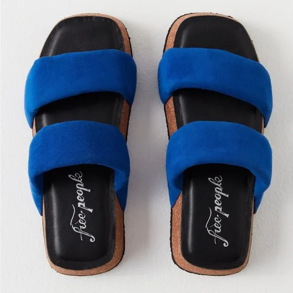 Free People Fairmount Flared Sandals Cobalt Blue Platform Cork Size 37.5 NWOB