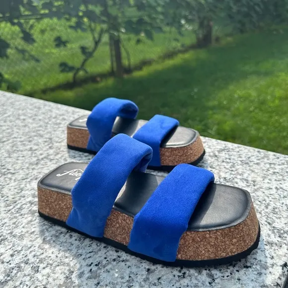 Free People Fairmount Flared Sandals Cobalt Blue Platform Cork Size 37.5 NWOB