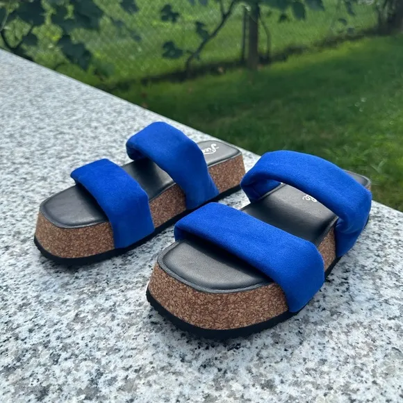 Free People Fairmount Flared Sandals Cobalt Blue Platform Cork Size 37.5 NWOB