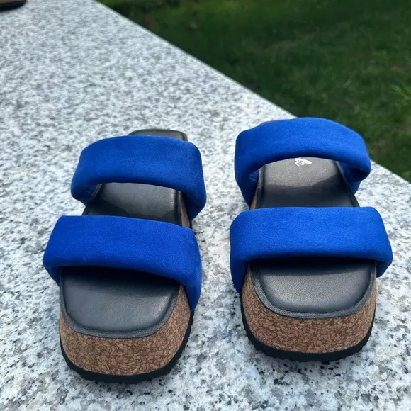Free People Fairmount Flared Sandals Cobalt Blue Platform Cork Size 37.5 NWOB