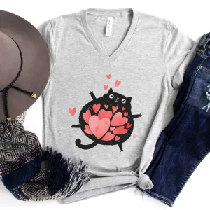 Full of Love Black Cat - Adult Unisex Jersey V-Neck Tee