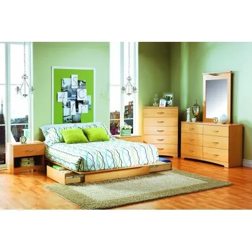 Full / Queen size Maple Platform Bed Frame with Storage Drawers