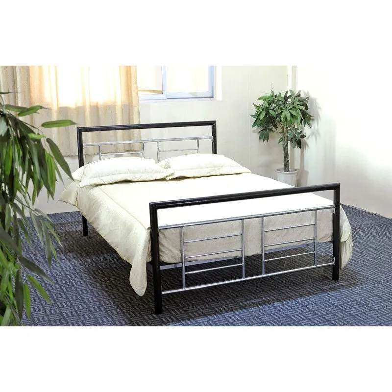 Full size Metal Platform Bed Frame with Headboard and Footboard in Black Silver