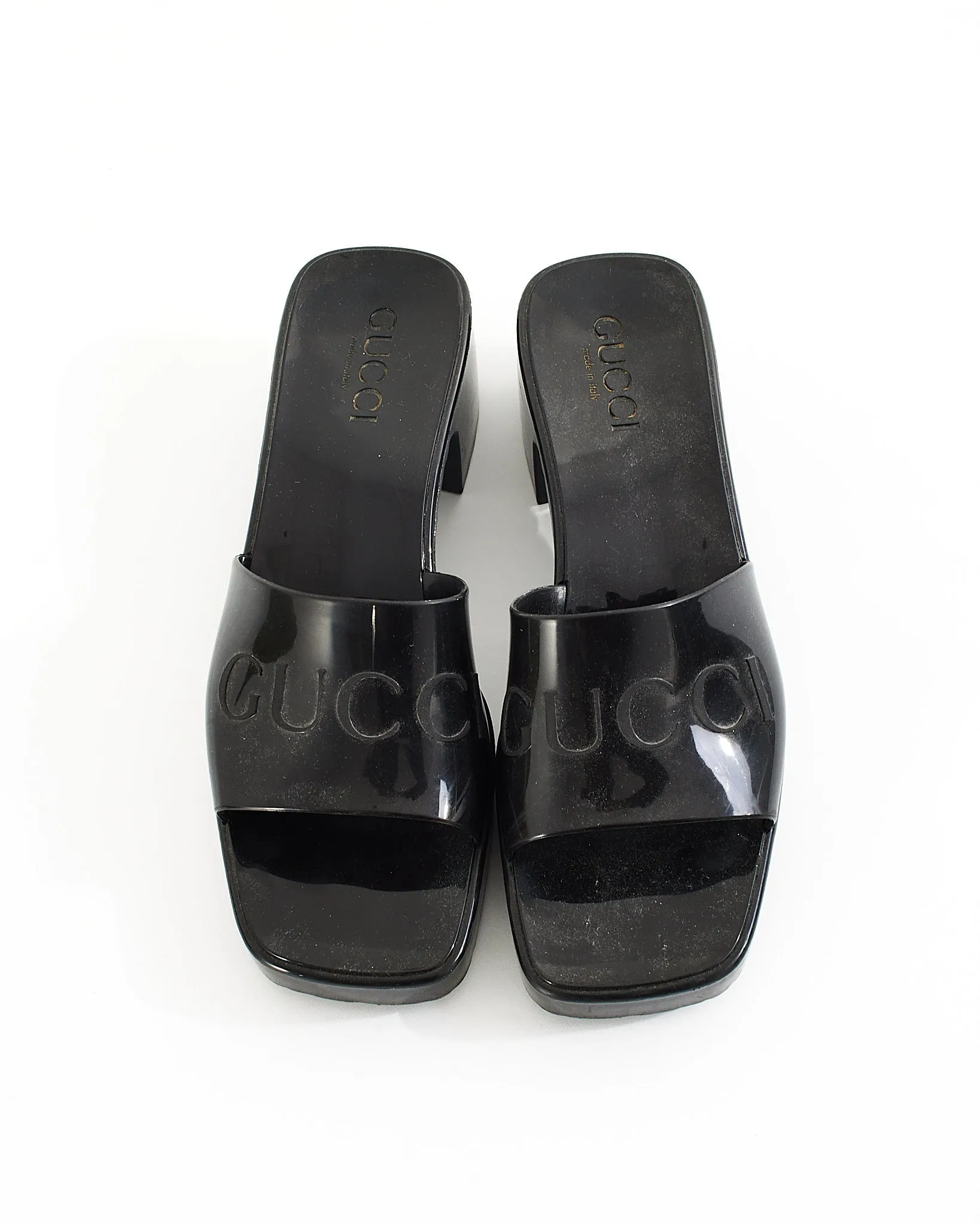 Gucci Black Rubber Platform Slide Sandals - 37