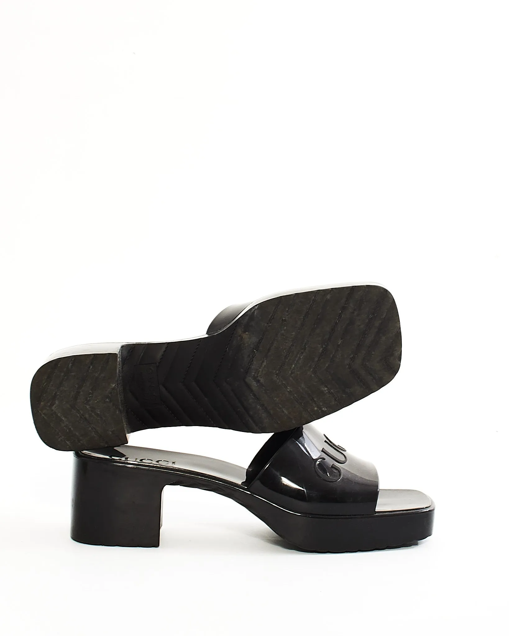 Gucci Black Rubber Platform Slide Sandals - 37