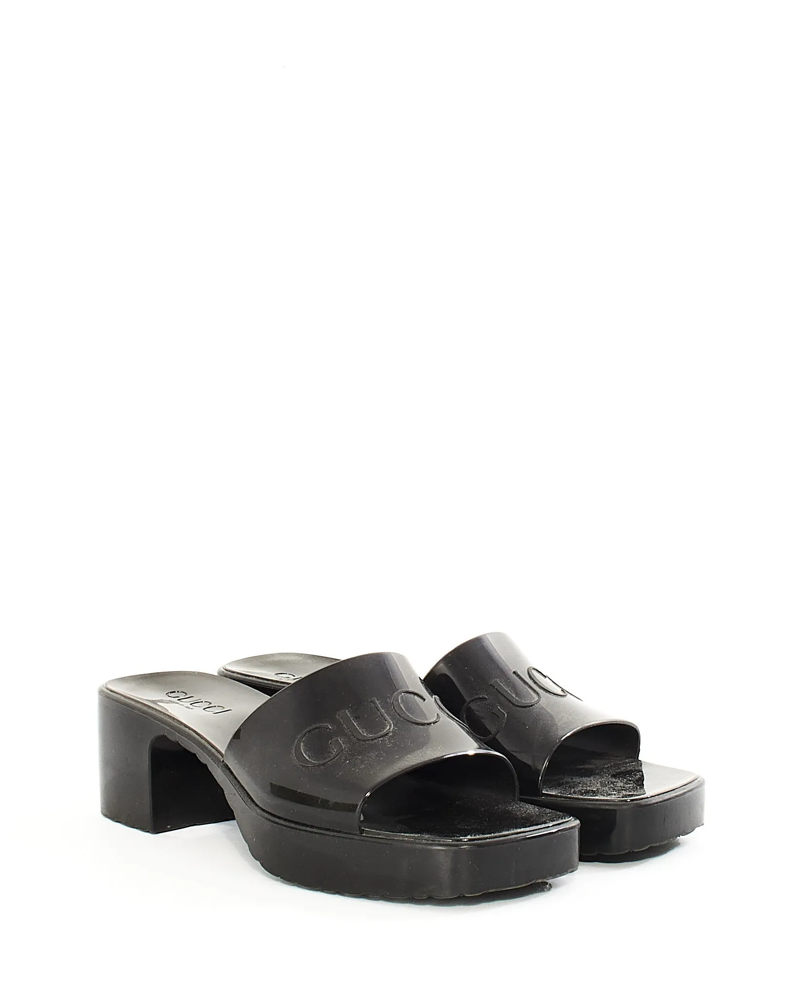 Gucci Black Rubber Platform Slide Sandals - 37