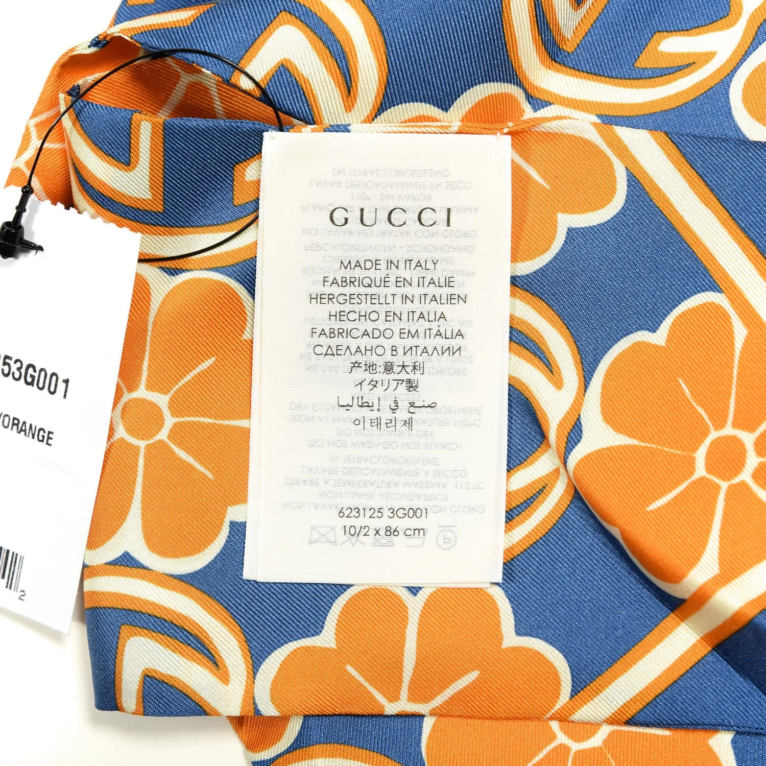 Gucci GG Flower Silk Foily Skinny Scarf in Blue