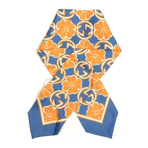 Gucci GG Flower Silk Foily Skinny Scarf in Blue