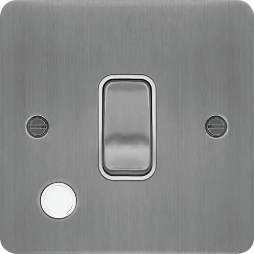 Hager WFDP84FOBSW Sollysta Flat Plate 20A Double Pole Switch   Flex Outlet - Brushed Steel   White Insert