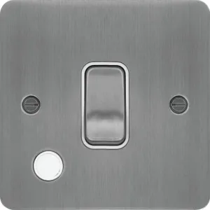 Hager WFDP84FOBSW Sollysta Flat Plate 20A Double Pole Switch   Flex Outlet - Brushed Steel   White Insert