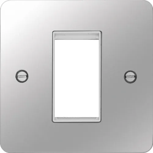 Hager WFP1EUPSW Sollysta Flat Plate Single Euro Style Module Faceplate - Polished Steel  White Insert