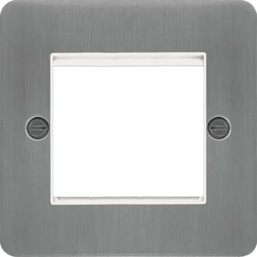 Hager WFP2EUBSW Sollysta Flat Plate Twin Euro Style Module Faceplate - Brushed Steel  White Insert