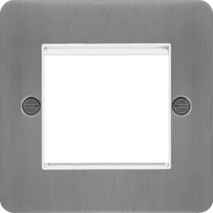 Hager WFP2EUBSW Sollysta Flat Plate Twin Euro Style Module Faceplate - Brushed Steel  White Insert