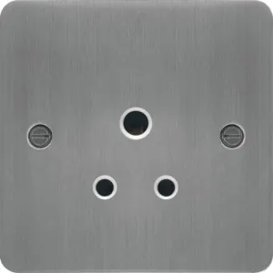 Hager WFS51BSW Sollysta Flat Plate 5A 1 Gang Unswitched Socket - Brushed Steel   White Insert
