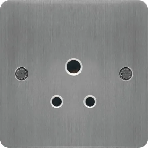 Hager WFS51BSW Sollysta Flat Plate 5A 1 Gang Unswitched Socket - Brushed Steel   White Insert