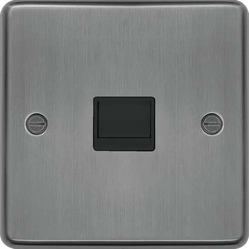 Hager WRBTSBSB Sollysta Raised Plate Secondary Telephone Socket - Brushed Steel   Black Insert
