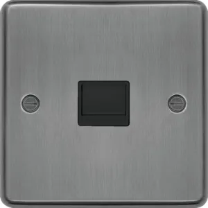 Hager WRBTSBSB Sollysta Raised Plate Secondary Telephone Socket - Brushed Steel   Black Insert