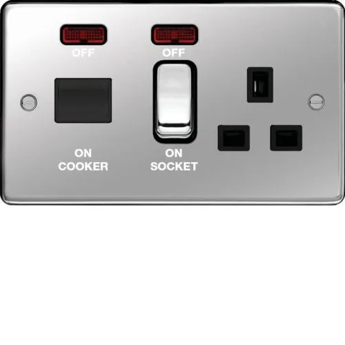 Hager WRCC50NPSB Sollysta Raised Plate 45A Cooker Control Unit LED Indicator - Polished Steel   Black Insert