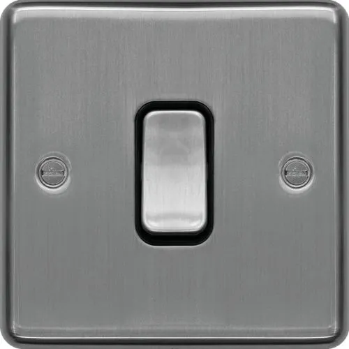 Hager WRDP84BSB Sollysta Raised Plate 20A Double Pole Switch - Brushed Steel   Black Insert