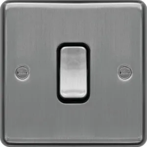 Hager WRDP84BSB Sollysta Raised Plate 20A Double Pole Switch - Brushed Steel   Black Insert