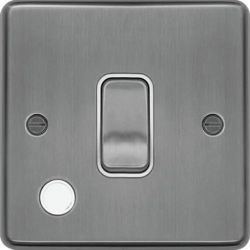 Hager WRDP84FOBSW Sollysta Raised Plate 20A Double Pole Switch   Flex Outlet - Brushed Steel   White Insert