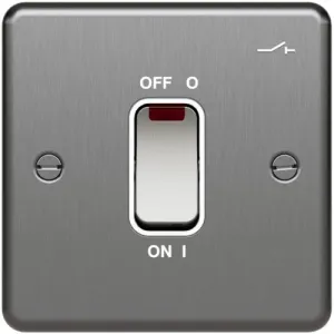 Hager WRDP84NIBSW Sollysta Raised Plate 20A DP Switch Isolation Function with LED - Brushed Steel   White Insert