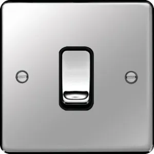 Hager WRDP84PSB Sollysta Raised Plate 20A Double Pole Switch - Polished Steel   Black Insert