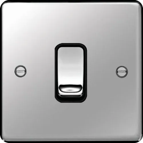 Hager WRDP84PSB Sollysta Raised Plate 20A Double Pole Switch - Polished Steel   Black Insert