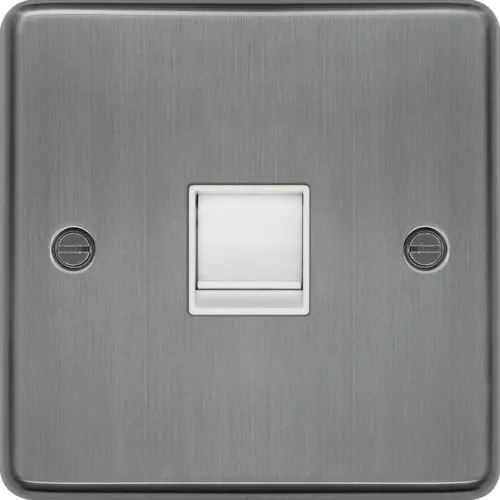 Hager WRRJ45BSW Sollysta Raised Plate RJ45 Socket - Brushed Steel   White Insert