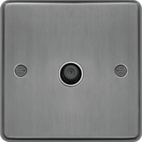 Hager WRSATBSW Sollysta Raised Plate F Type Satellite Outlet - Brushed Steel   White Insert
