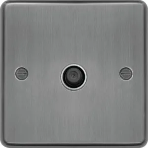 Hager WRSATBSW Sollysta Raised Plate F Type Satellite Outlet - Brushed Steel   White Insert