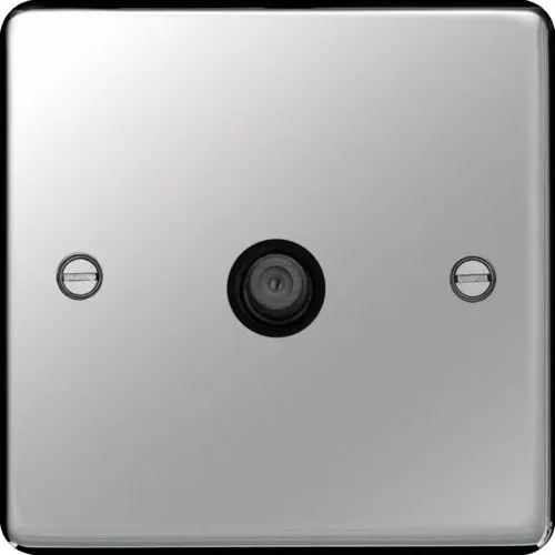Hager WRSATPSB Sollysta Raised Plate F Type Satellite Outlet - Polished Steel   Black Insert