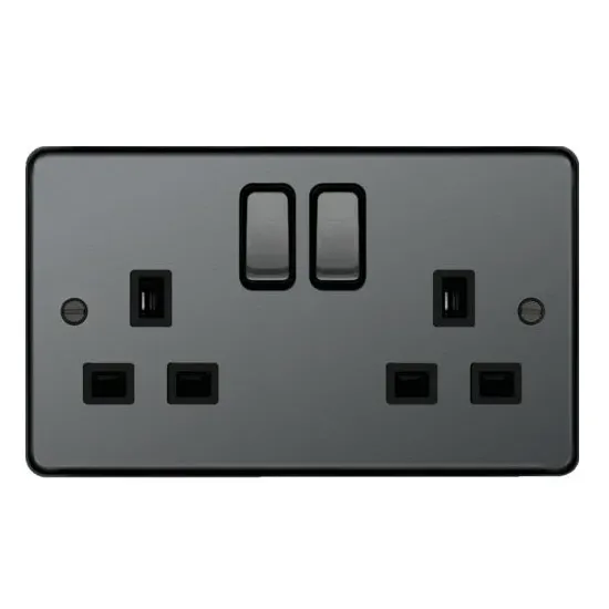 Hager WRSS82BNB Sollysta Raised Plate 13A 2 Gang Double Pole Switch Socket - Black Nickel   Black Insert