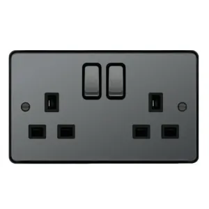 Hager WRSS82BNB Sollysta Raised Plate 13A 2 Gang Double Pole Switch Socket - Black Nickel   Black Insert