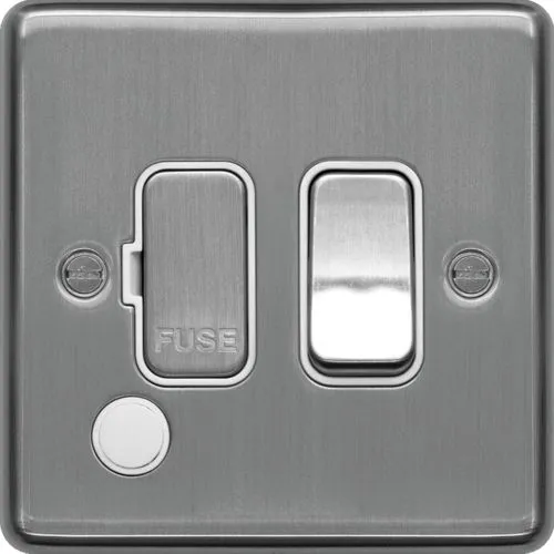 Hager WRSSU83FOBSW Sollysta Raised Plate 13A Fused Connection Unit Switched Flex Outlet - Brushed Steel   White Insert