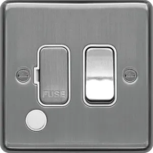 Hager WRSSU83FOBSW Sollysta Raised Plate 13A Fused Connection Unit Switched Flex Outlet - Brushed Steel   White Insert