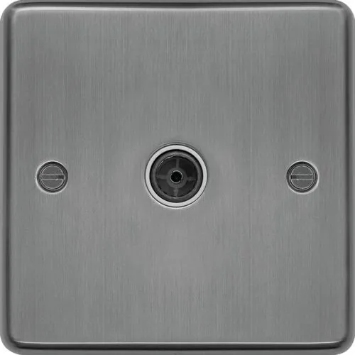 Hager WRTVFBSW Sollysta Raised Plate Single Co-Ax TV Socket Outlet Female - Brushed Steel   White Insert