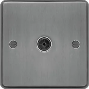 Hager WRTVFBSW Sollysta Raised Plate Single Co-Ax TV Socket Outlet Female - Brushed Steel   White Insert