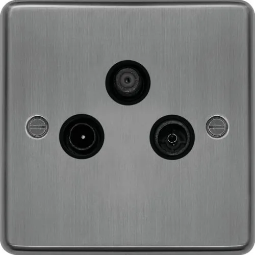 Hager WRTXBSB Sollysta Raised Plate TV & FM/DAB & SAT Outlet Brushed Steel   Black Insert
