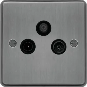 Hager WRTXBSB Sollysta Raised Plate TV & FM/DAB & SAT Outlet Brushed Steel   Black Insert