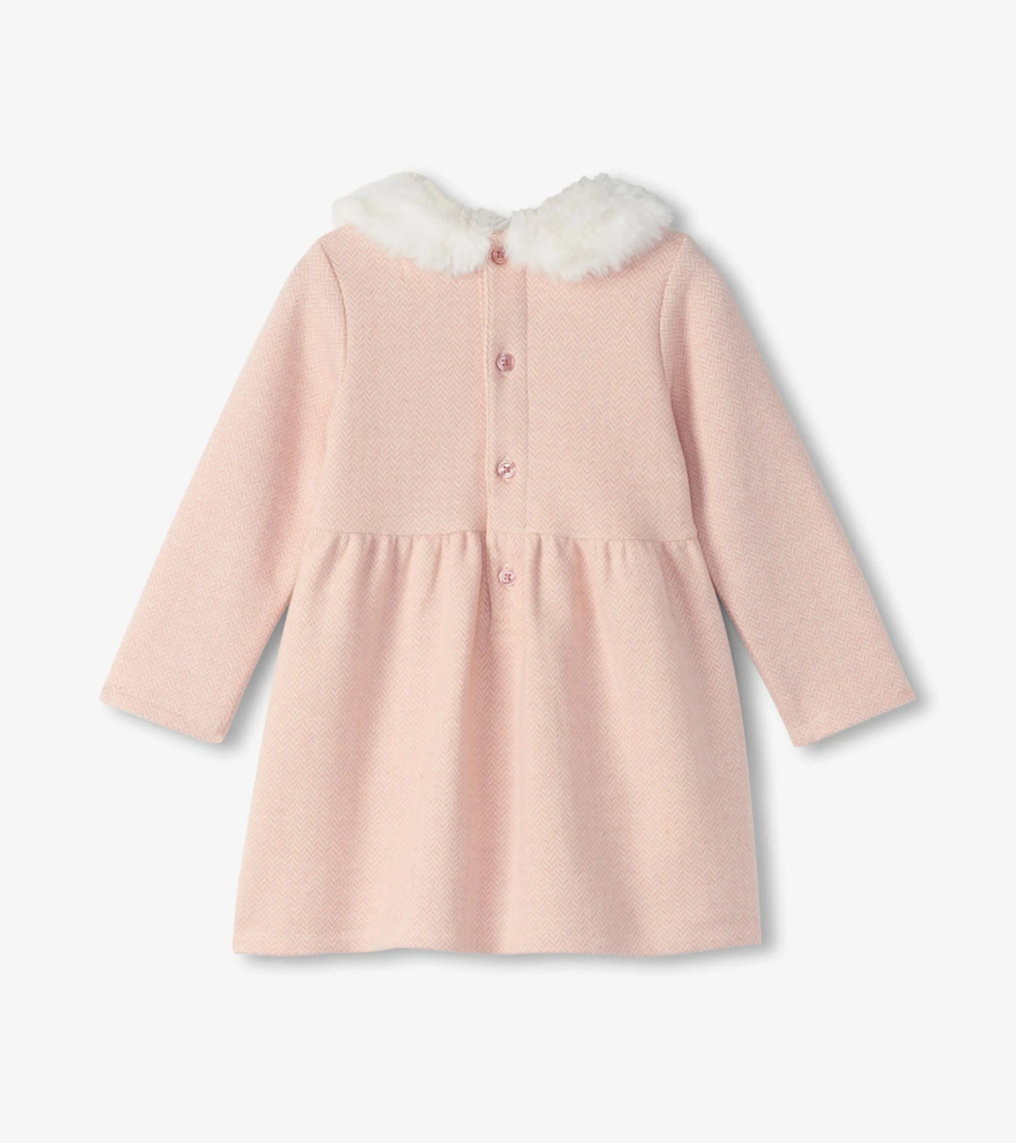 Hatley Pink Herringbone Dress with Fur